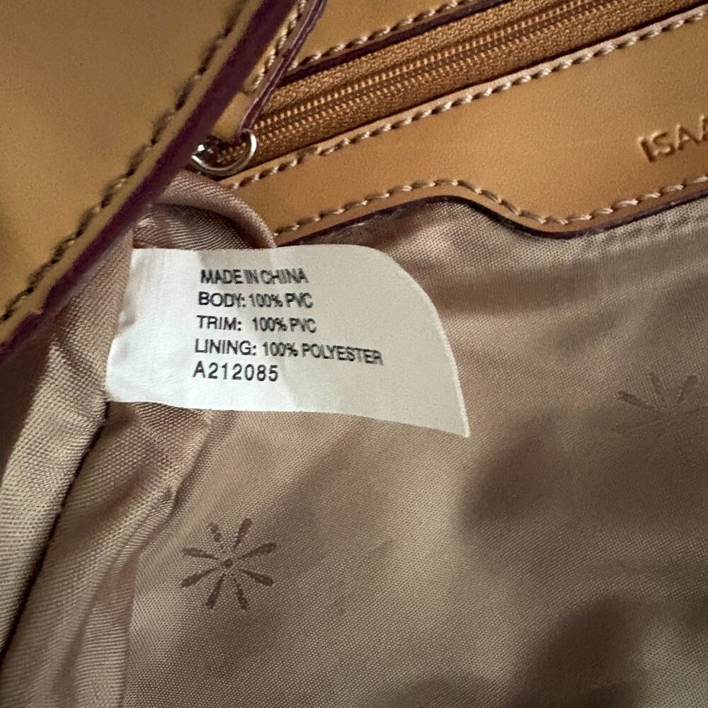 Isaac Mizrahi Pink Bandanna Print Hobo Style Tan PVC Trimmed Bag Retro - Picture 9 of 10